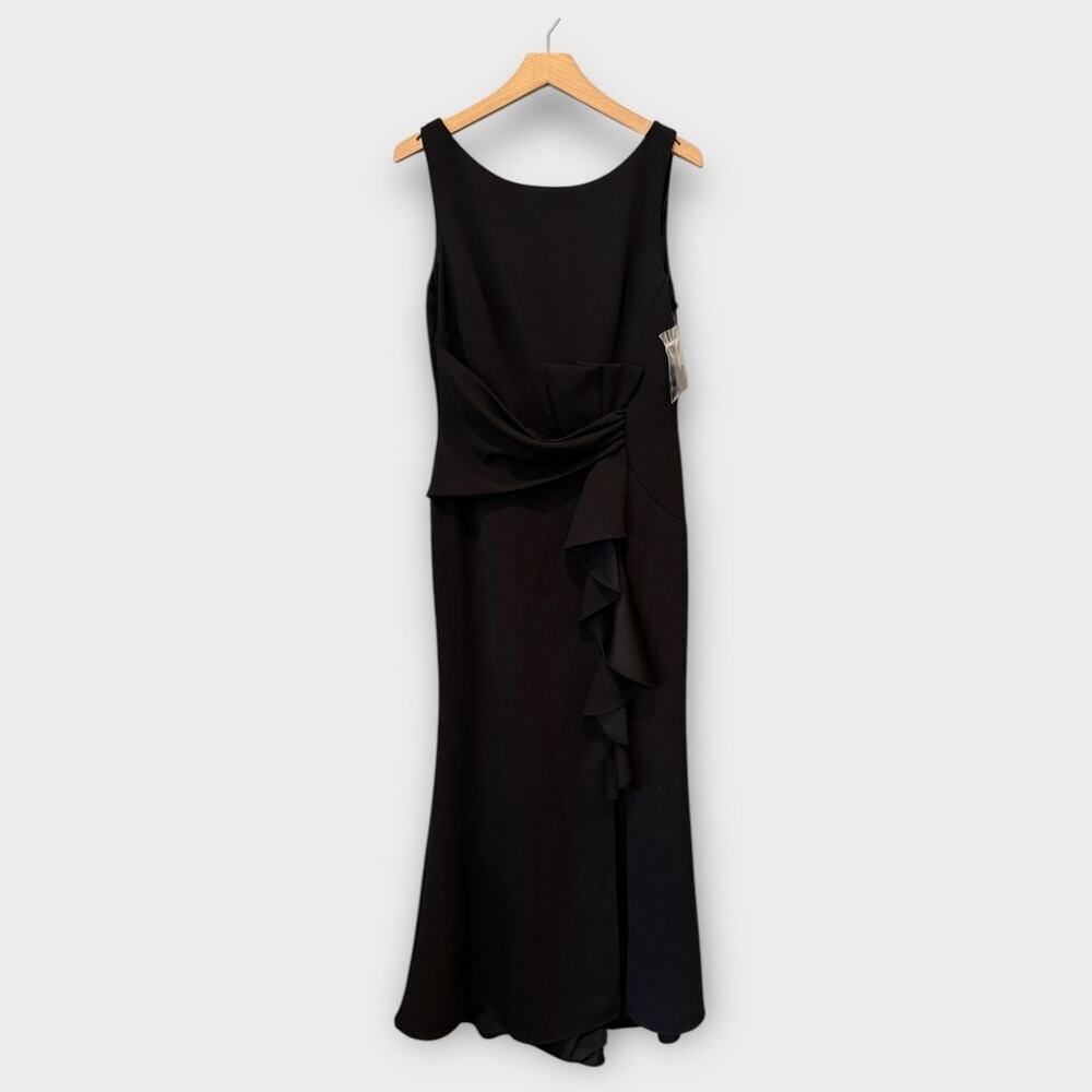 NEW Betsy & Adam Christine Scuba Crepe Ruffle Bow Trumpet Gown Size 14 - Picture 3 of 10